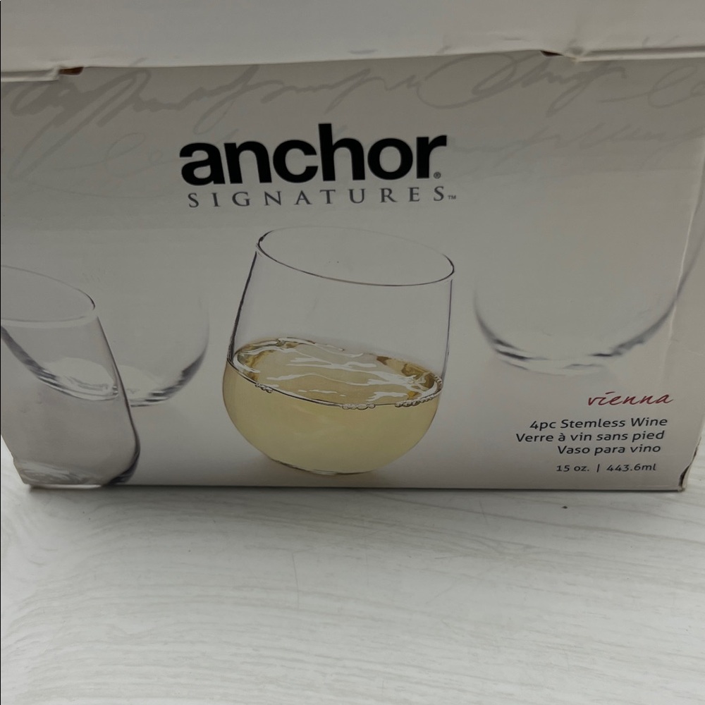 Anchor Signatures Stemless Wine Glass Set- only has 3 because one broke